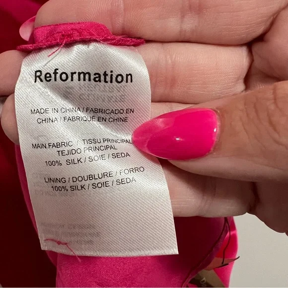 NEW NWT Reformation Marguerite 100% Silk Midi Dress In Flambe Bright Pink